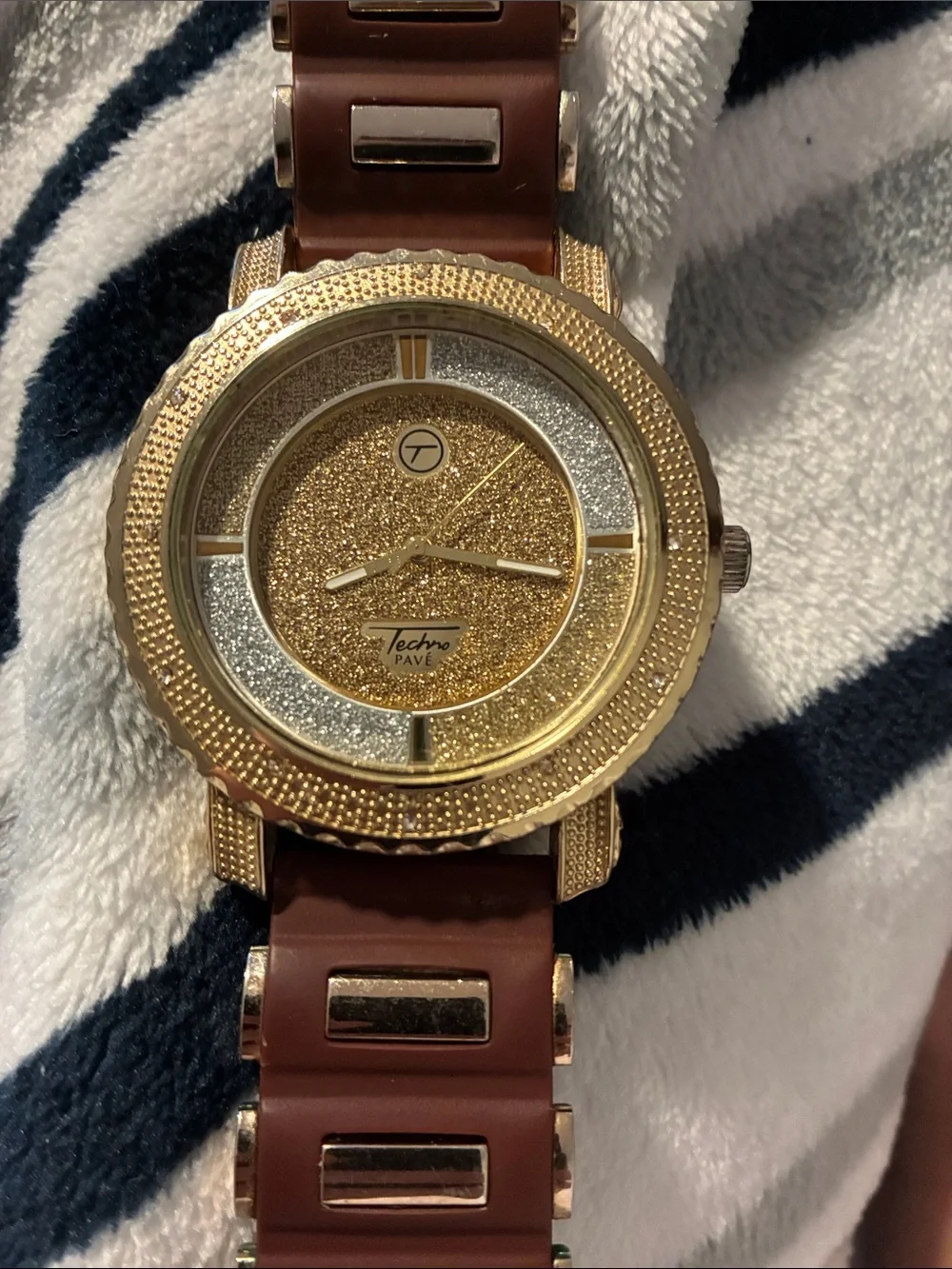 Brown Glitter Dial Smartwatch with Metallic Accents